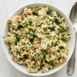 Healthy Broccoli Tuna Salad with fresh broccoli, tuna, green onions, herbs, and sunflower seeds