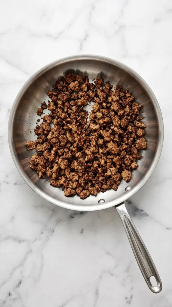 Sweet Potato Burger Bowl Recipe : Easy, Amazing Dinner 8 Seasoned ground beef for Sweet Potato Burger Bowl browned in a skillet
