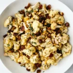 Za’atar roasted cauliflower with dates, toasted pine nuts, and fresh thyme