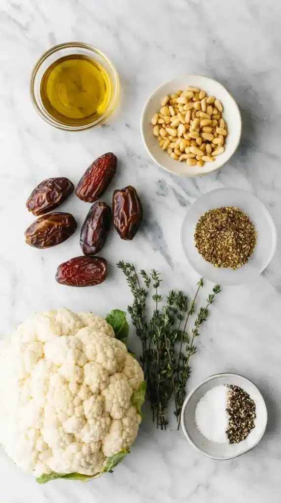 Ingredients for Za’atar Roasted Cauliflower with Dates and Pine Nuts