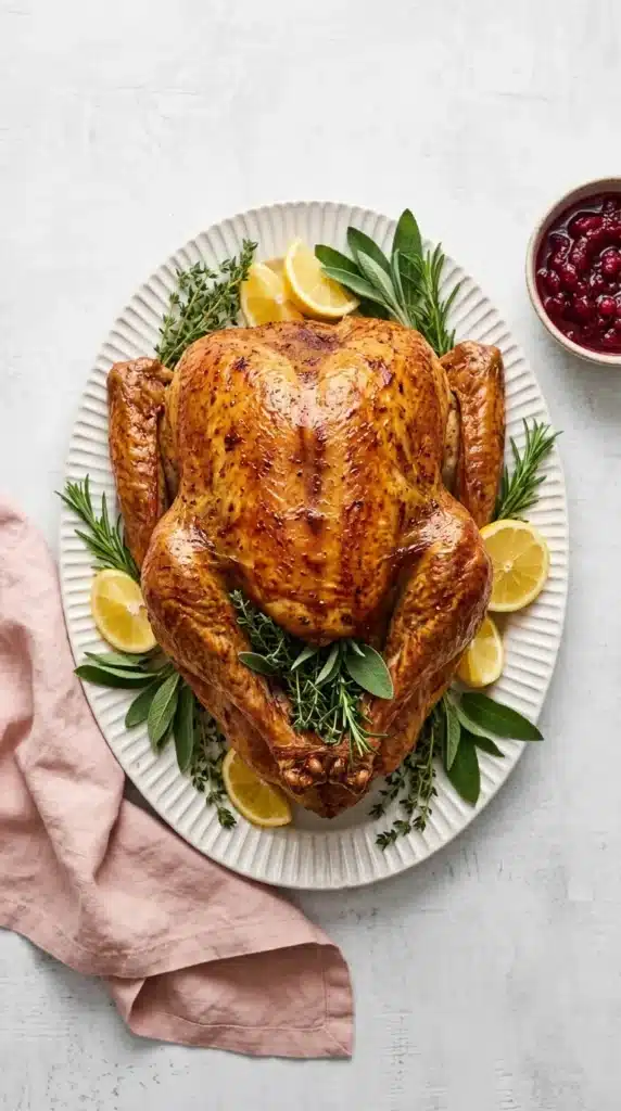 Easy Thanksgiving Turkey Recipe: Amazing Juicy Feast 9 Easy Thanksgiving Turkey Recipe with golden roasted turkey, crispy skin, lemon wedges, and fresh herbs