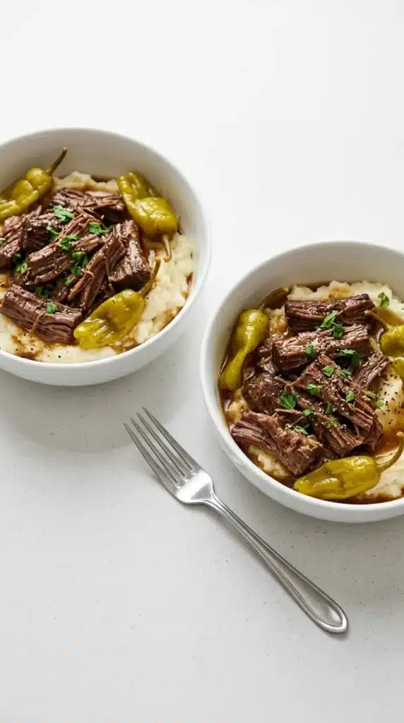 Slow Cooker Mississippi Pot Roast Recipe : Easy & Rich 10 Slow Cooker Mississippi Pot Roast with pepperoncini, gravy, and creamy mashed potatoes